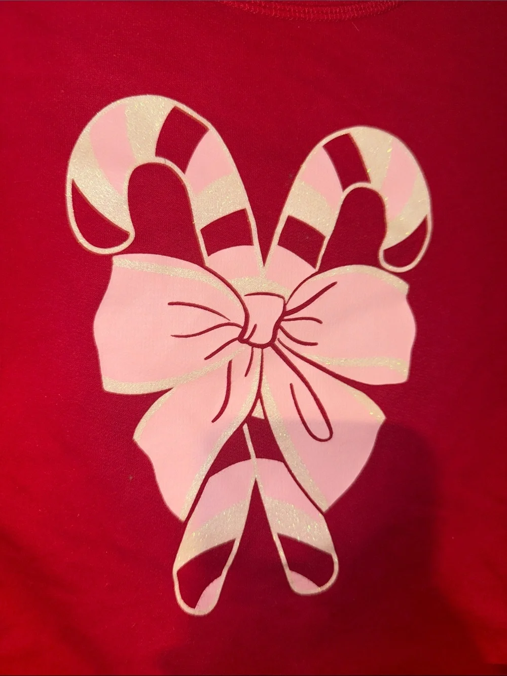 Girls Red Sweater with Candy Cane Glitter Graphic